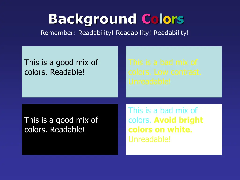 background colors remember readability