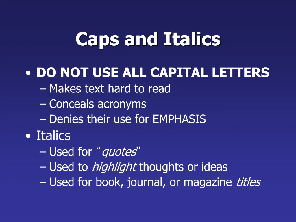 caps and italics