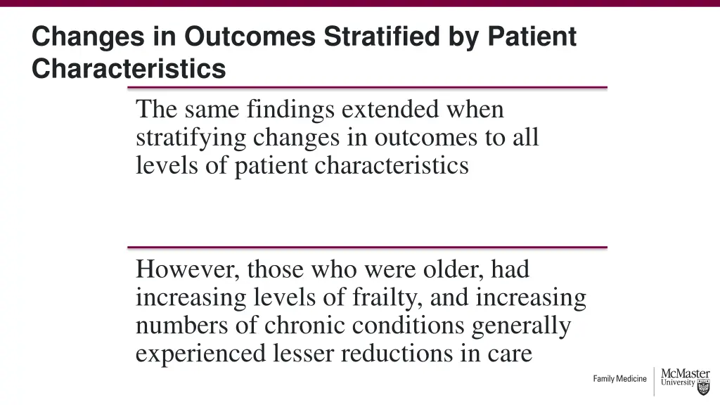 changes in outcomes stratified by patient
