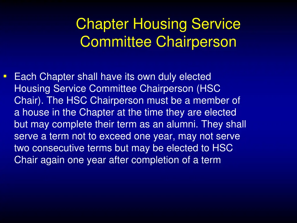 chapter housing service committee chairperson