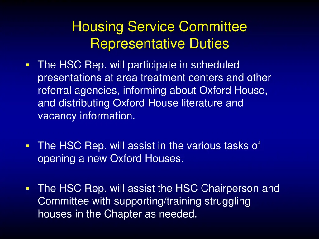 housing service committee representative duties 1