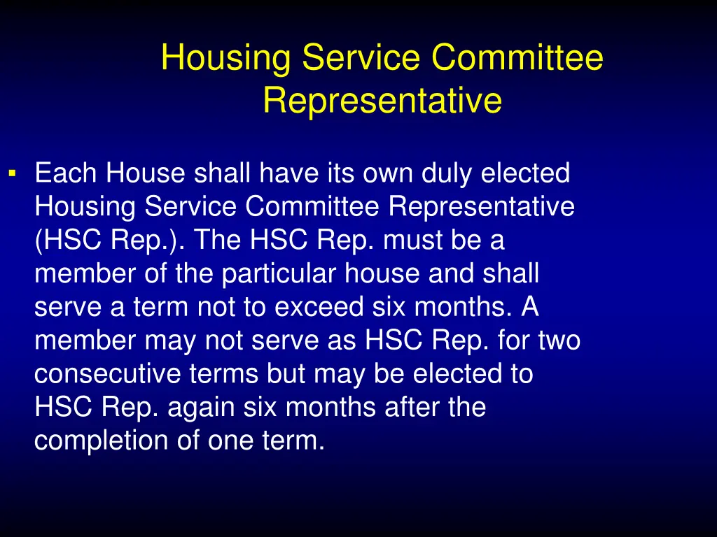 housing service committee representative