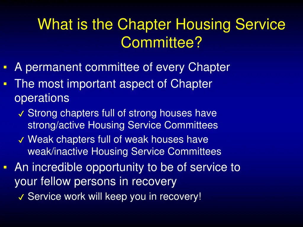 what is the chapter housing service committee