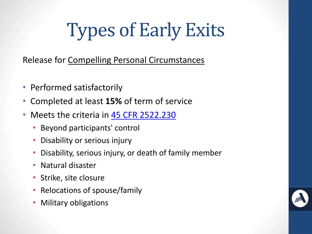 types of early exits 1