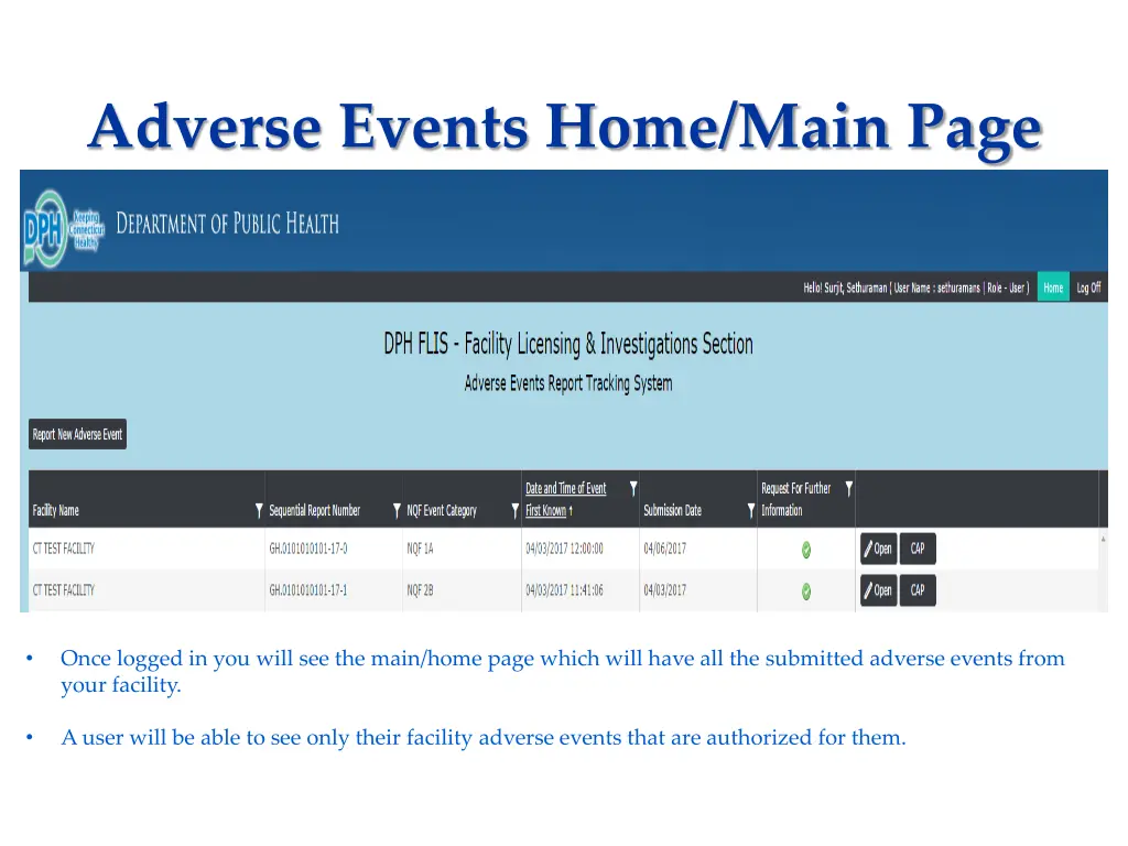 adverse events home main page