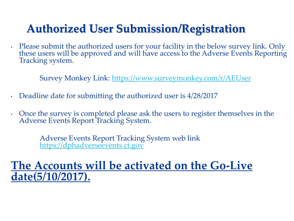 authorized user submission registration