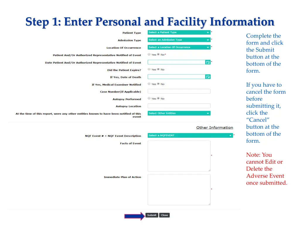step 1 enter personal and facility information 1