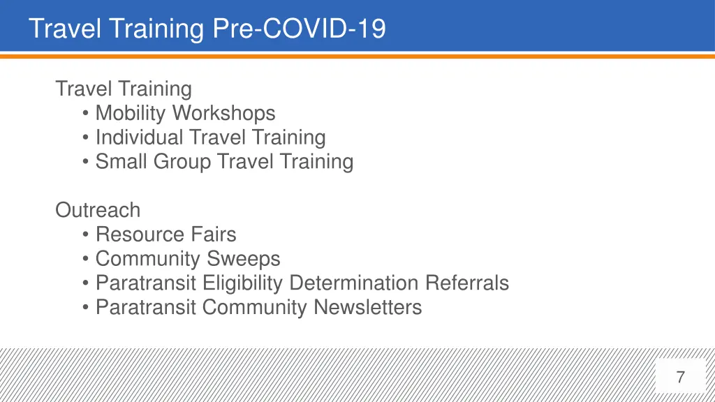 travel training pre covid 19