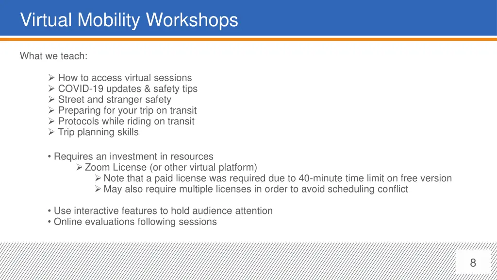 virtual mobility workshops