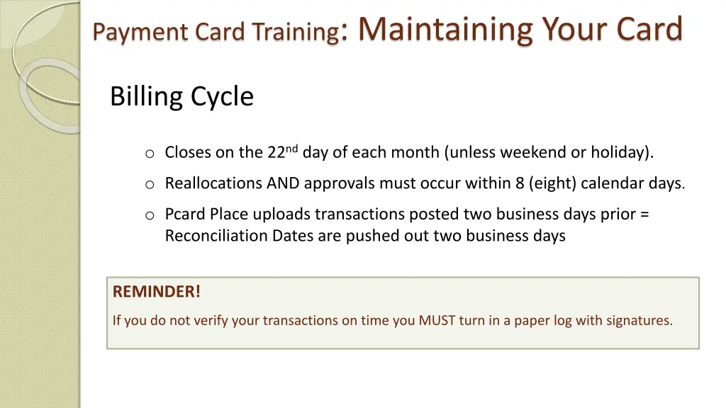 payment card training maintaining your card 2