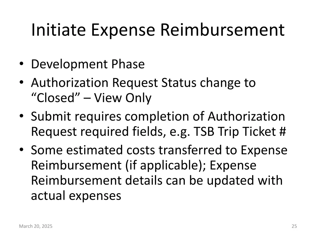 initiate expense reimbursement