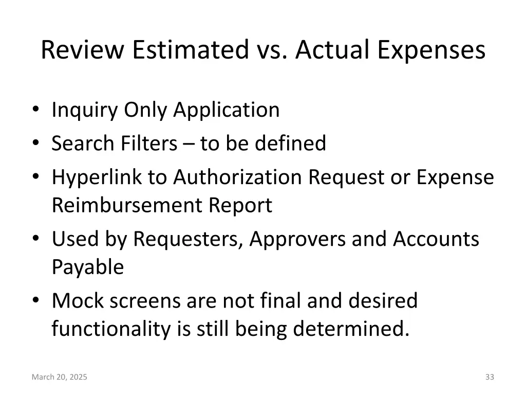 review estimated vs actual expenses