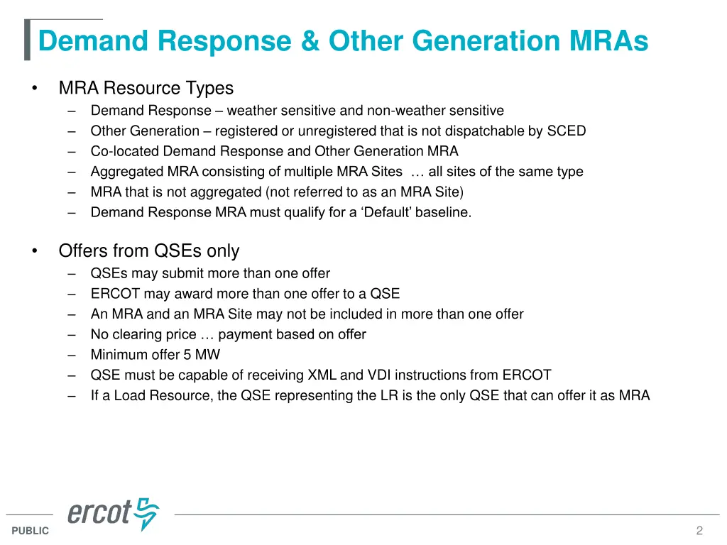 demand response other generation mras