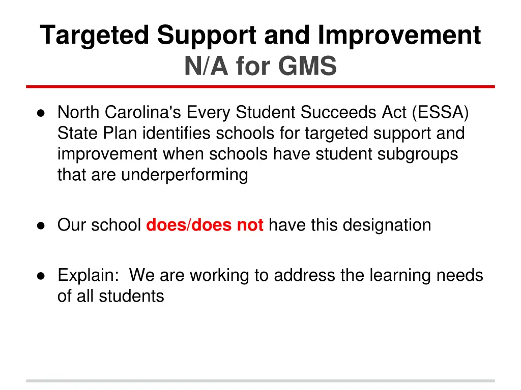 targeted support and improvement n a for gms