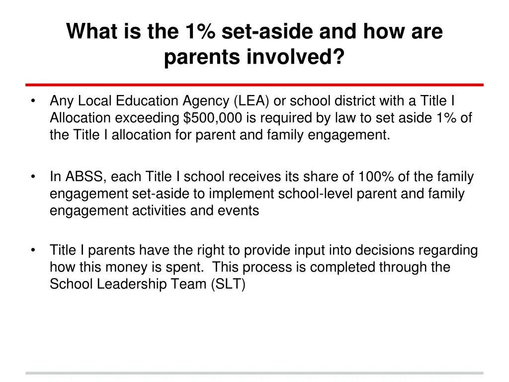 what is the 1 set aside and how are parents