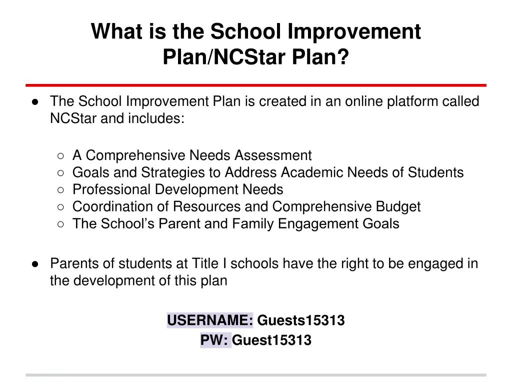 what is the school improvement plan ncstar plan