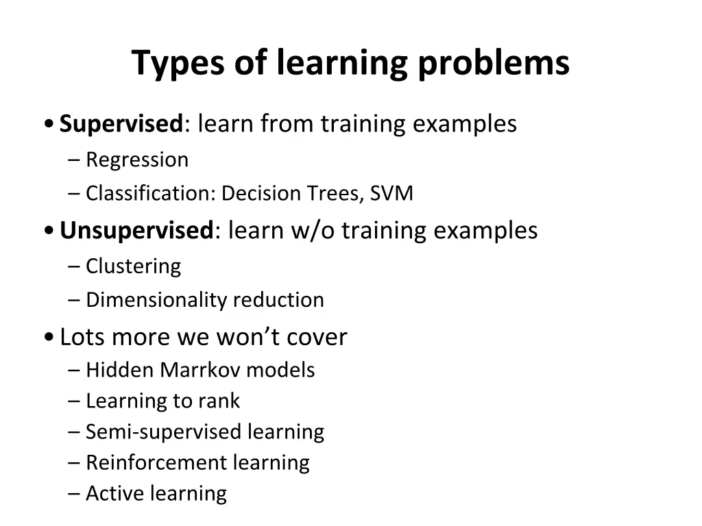 types of learning problems