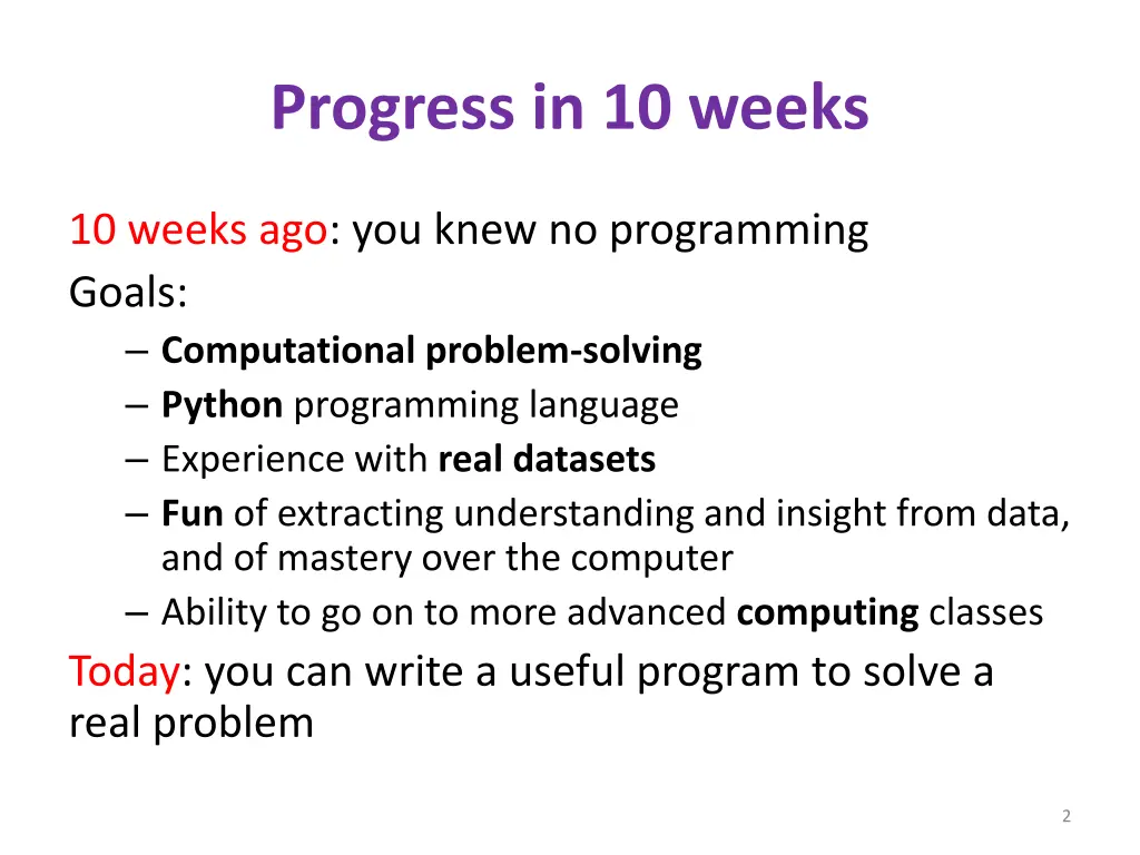 progress in 10 weeks