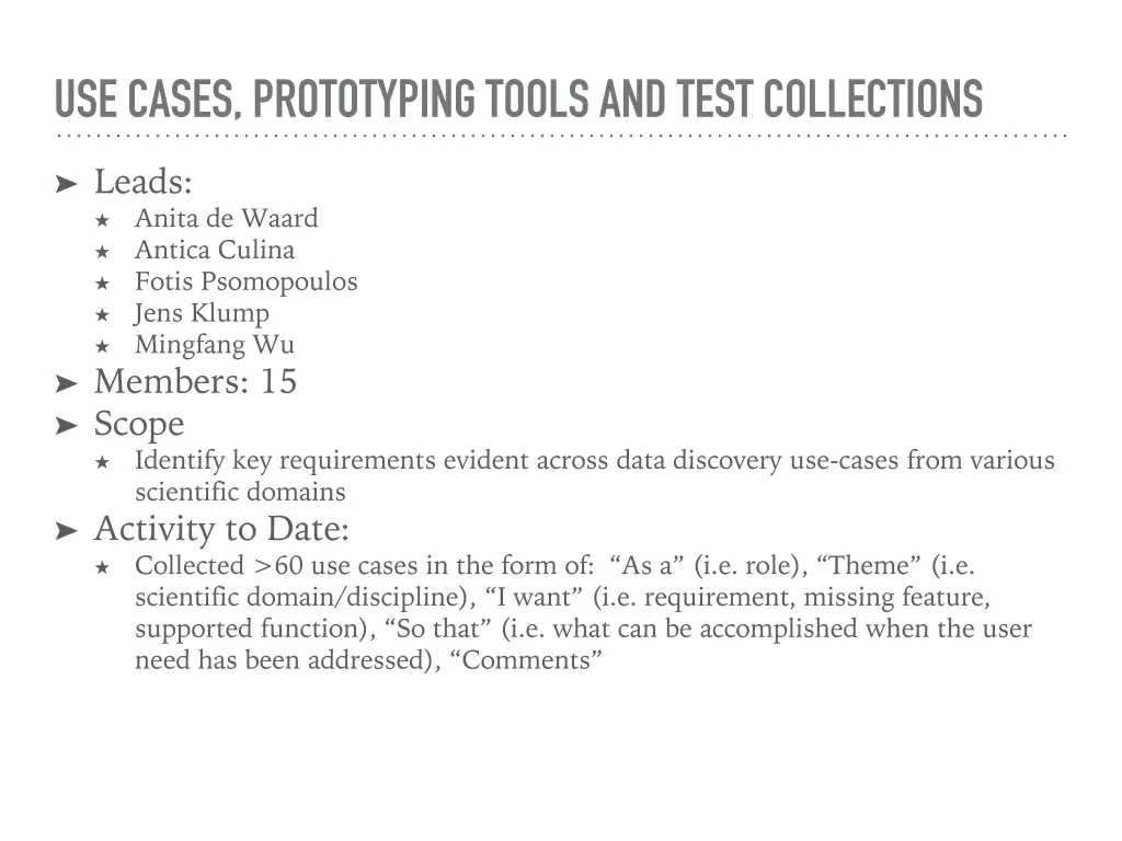 use cases prototyping tools and test collections