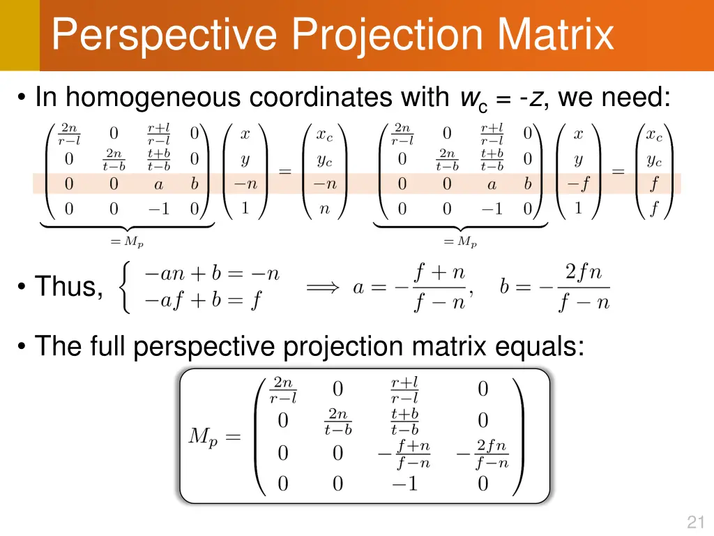 perspective projection matrix 7