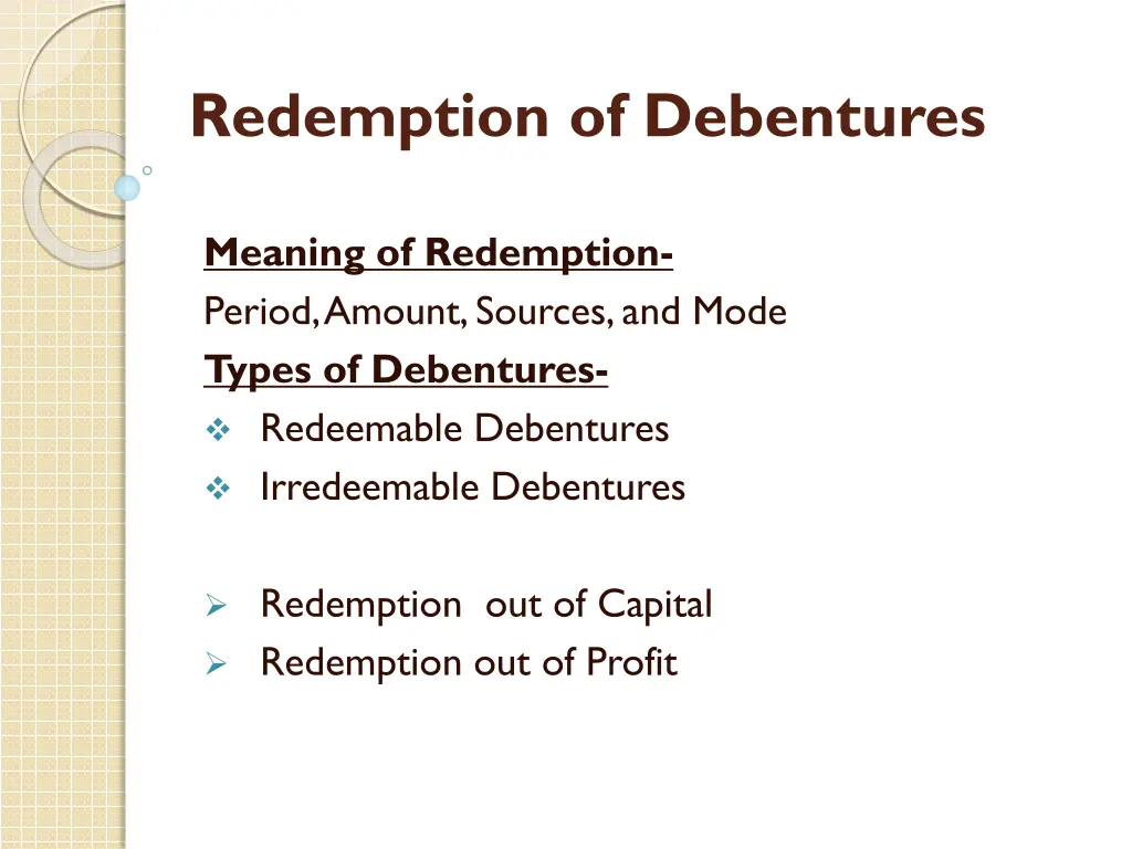 redemption of debentures