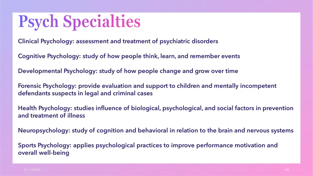 psych specialties