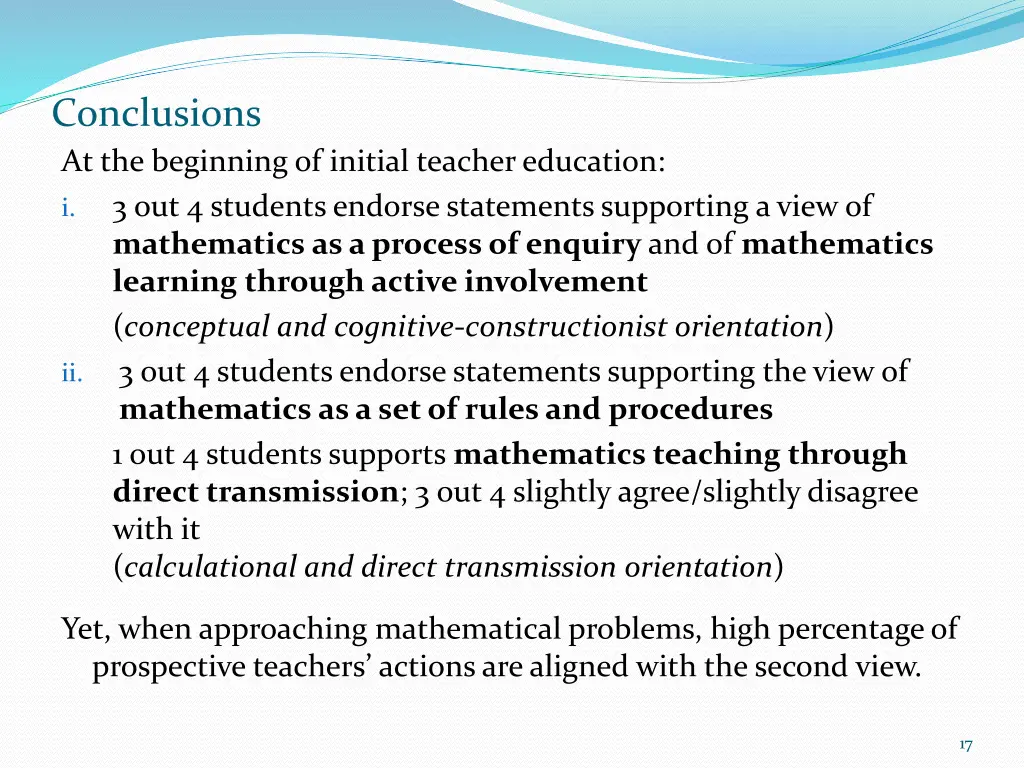 conclusions at the beginning of initial teacher
