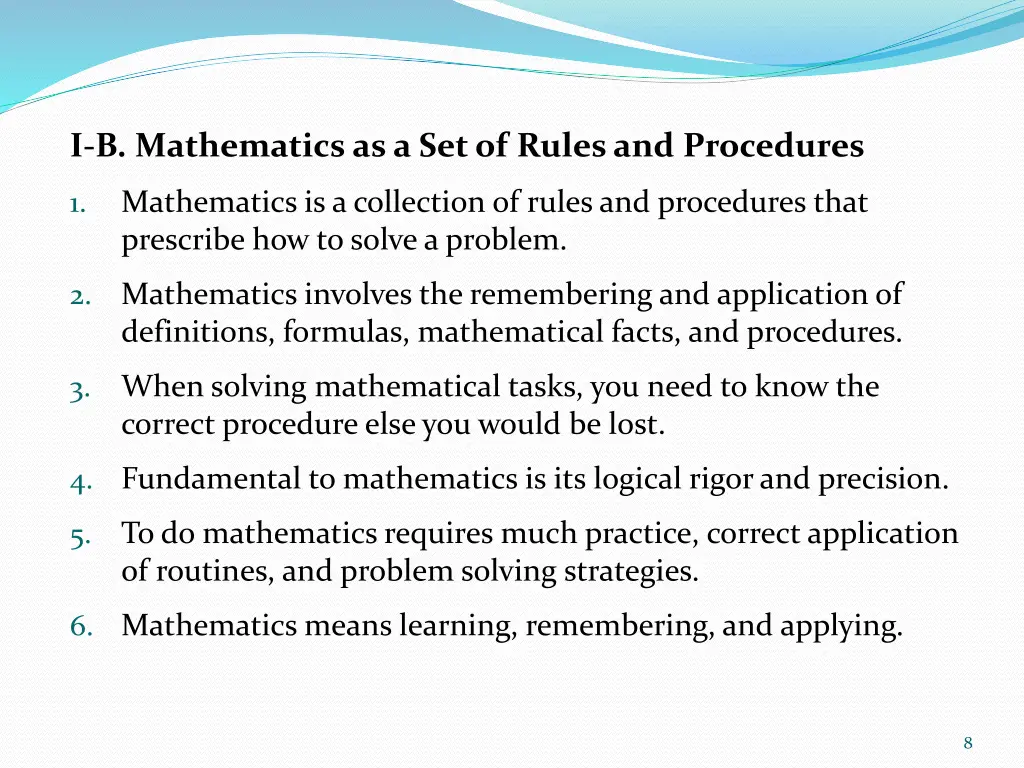 i b mathematics as a set of rules and procedures