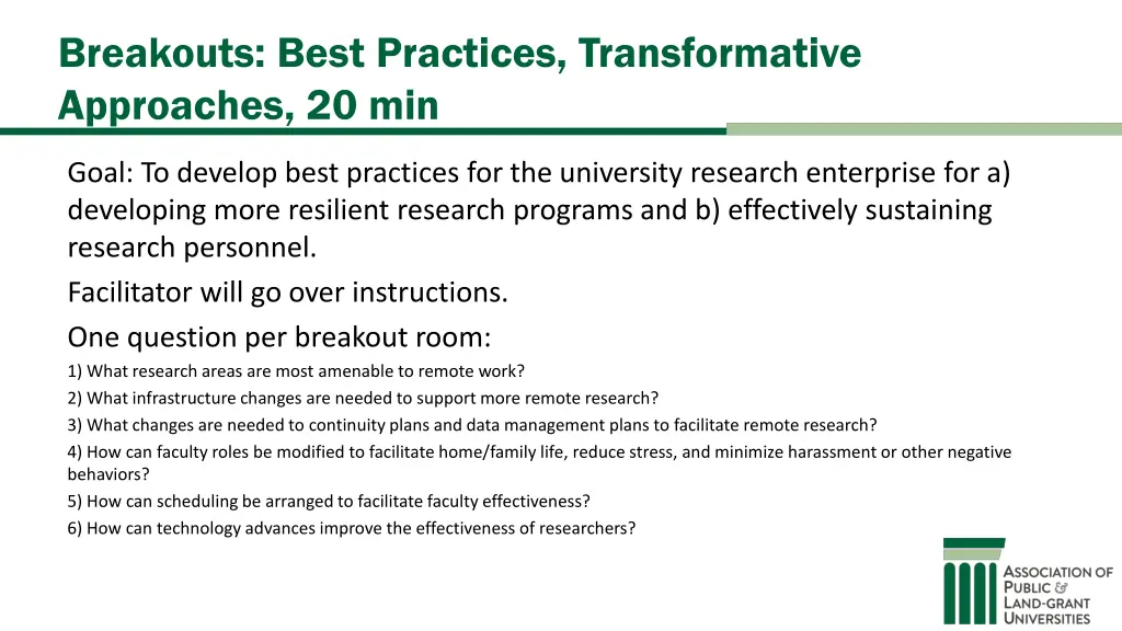 breakouts best practices transformative