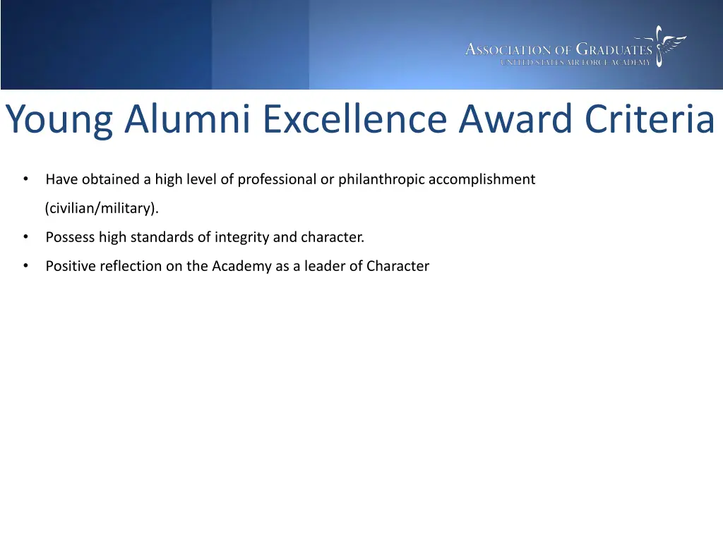 young alumni excellence award criteria