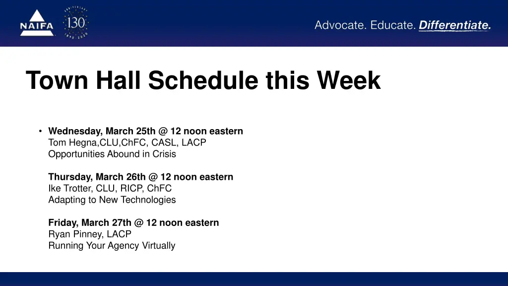 town hall schedule this week