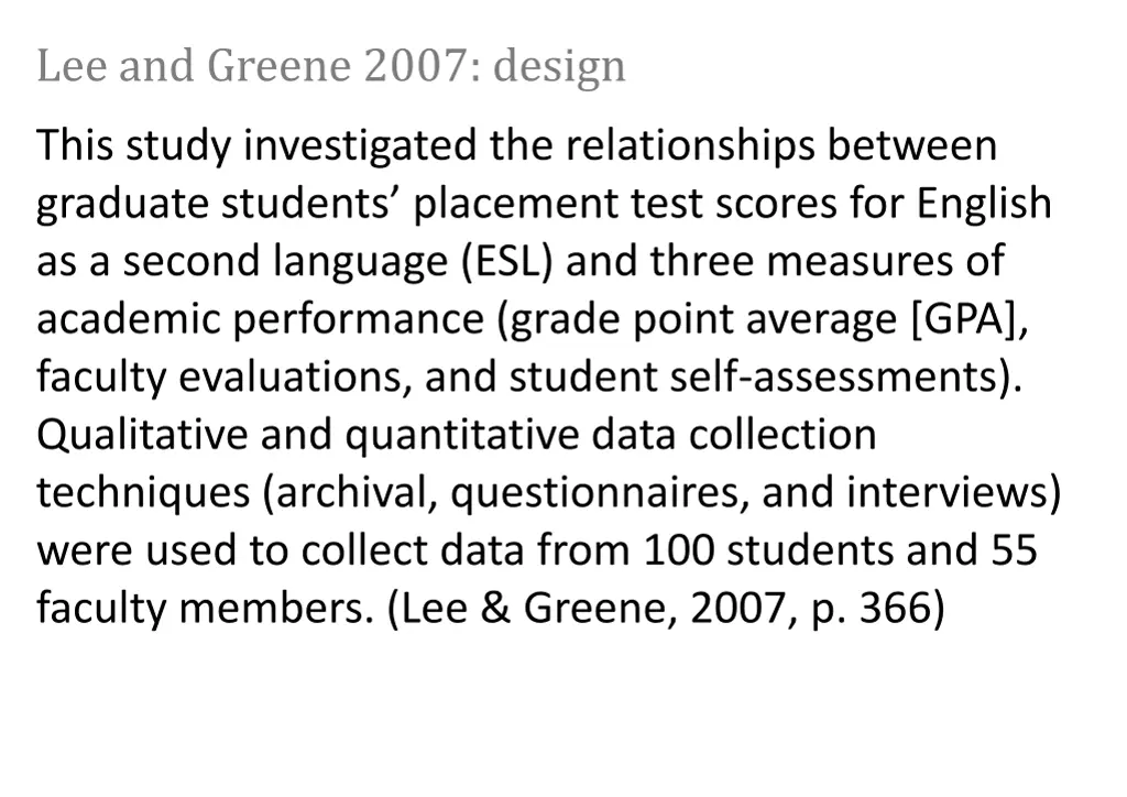 lee and greene 2007 design
