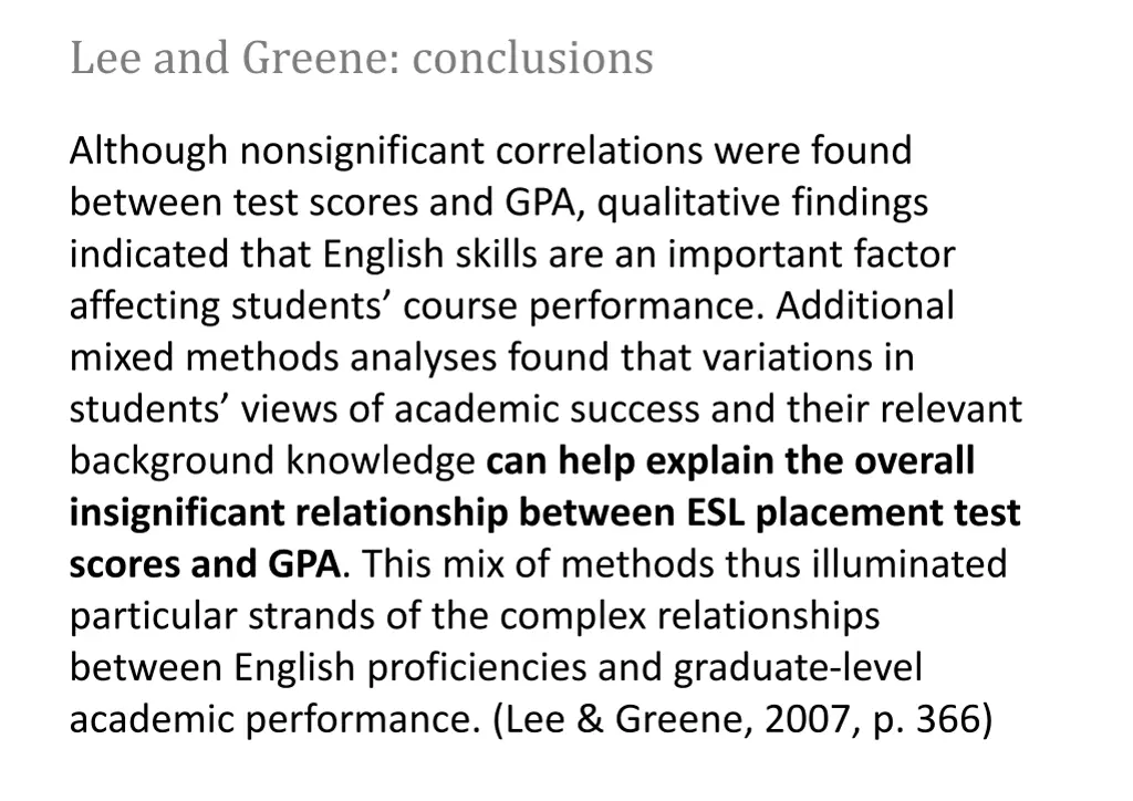 lee and greene conclusions