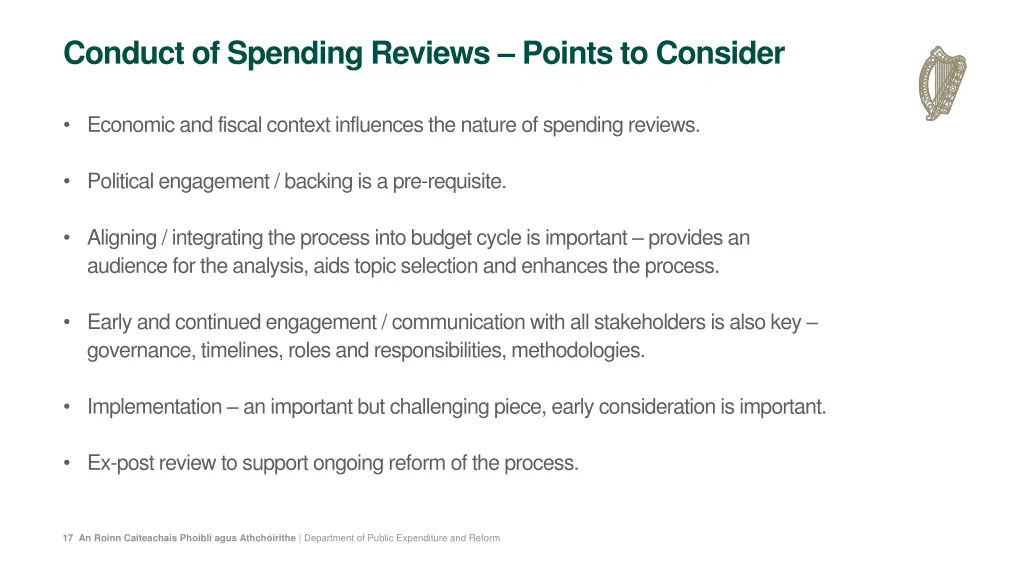 conduct of spending reviews points to consider