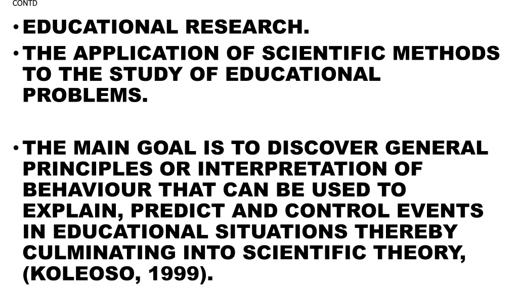 contd contd educational research the application