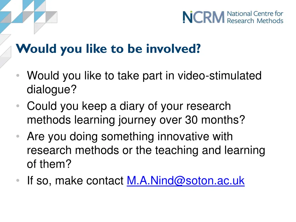 would you like to be involved