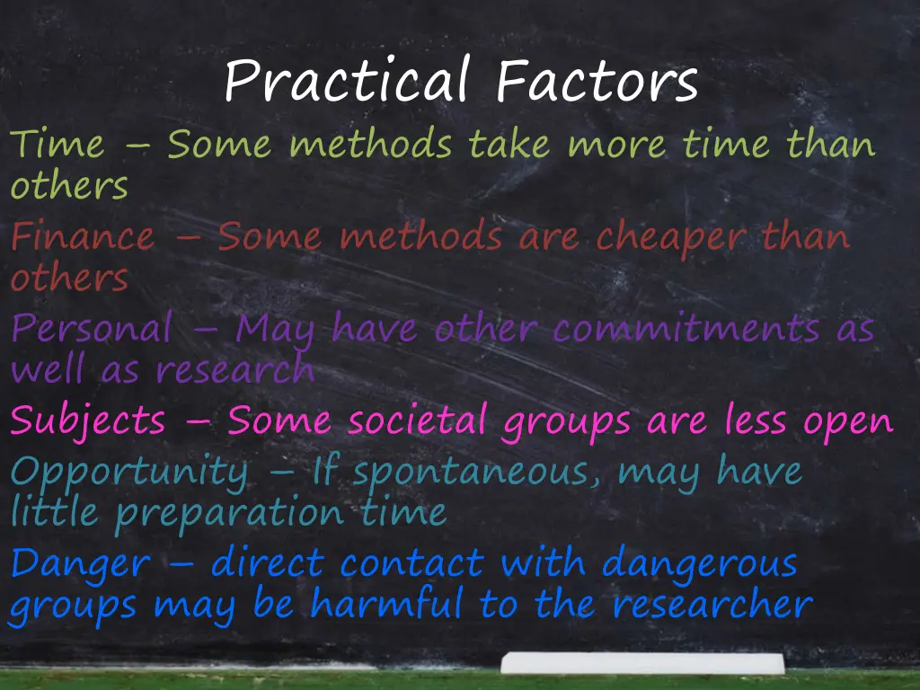 practical factors time some methods take more