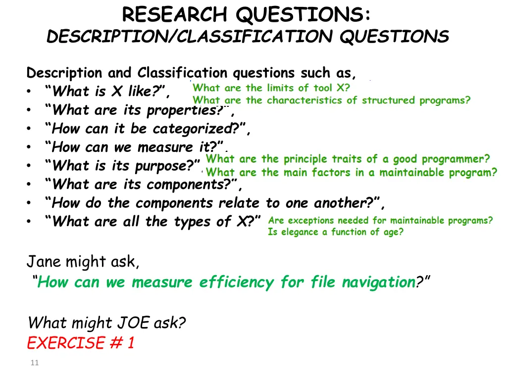 research questions description classification