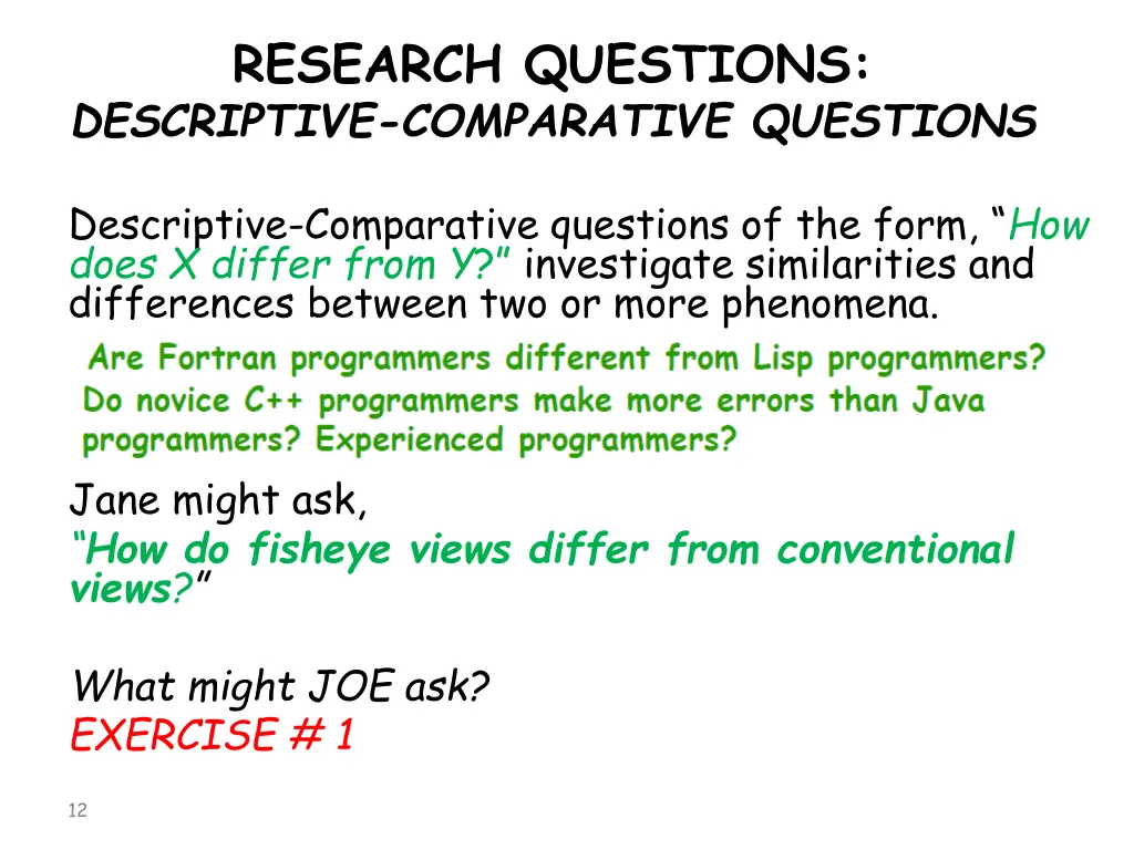 research questions descriptive comparative