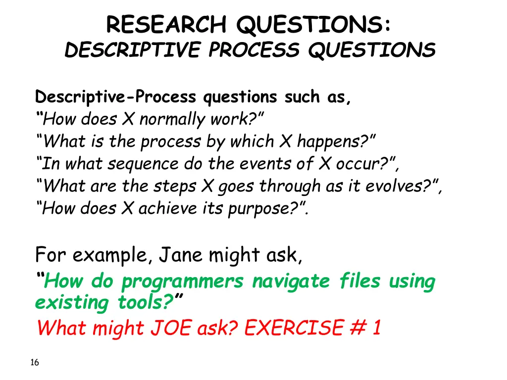 research questions descriptive process questions