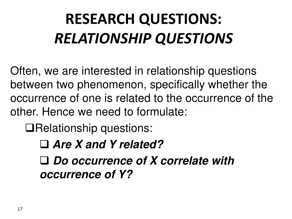 research questions relationship questions