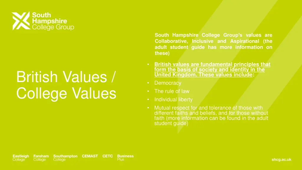 south hampshire college group s values