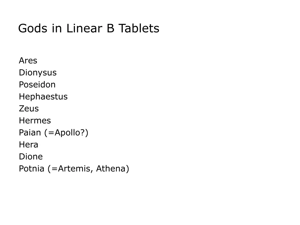 gods in linear b tablets