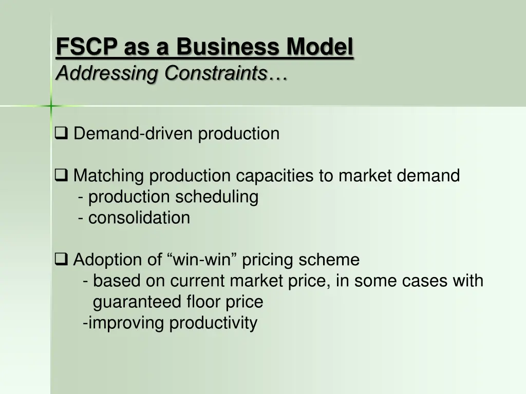 fscp as a business model addressing constraints