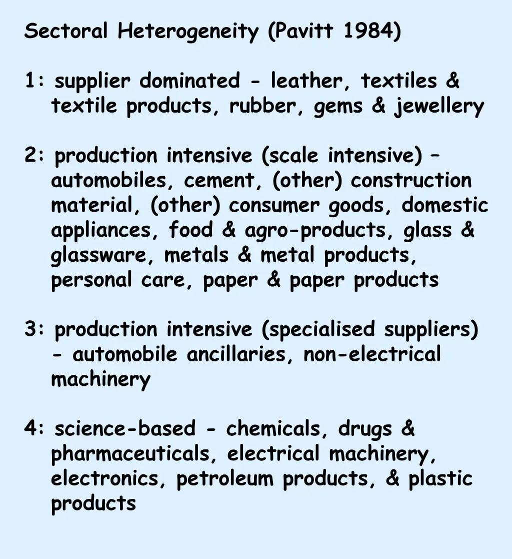 sectoral heterogeneity pavitt 1984