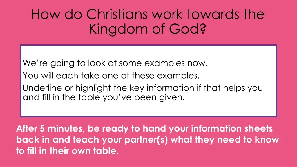 how do christians work towards the kingdom of god