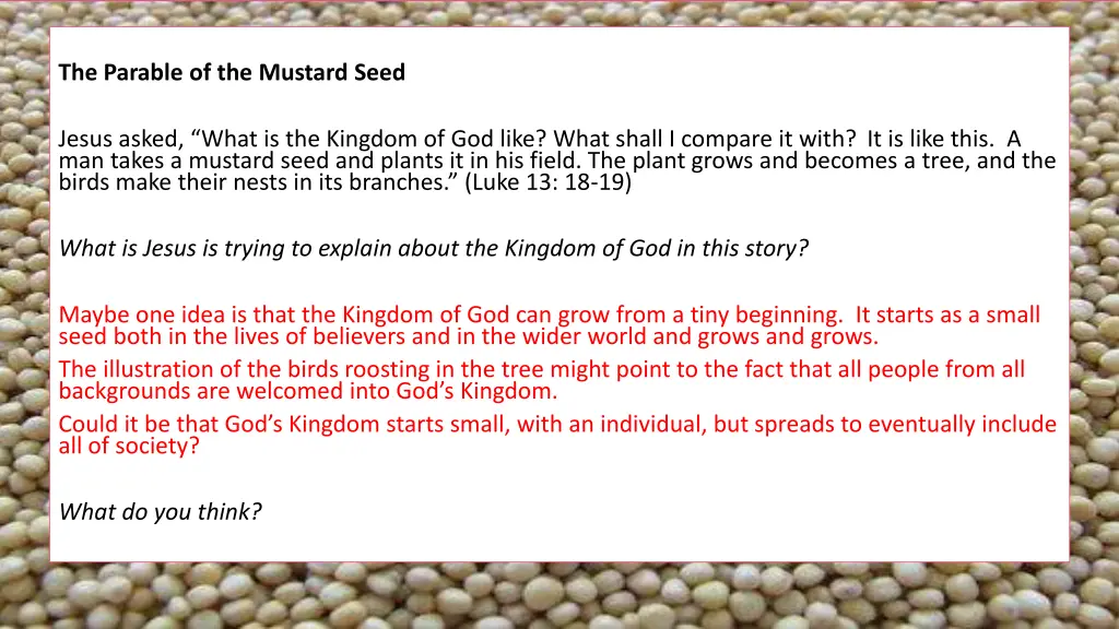 the parable of the mustard seed 1