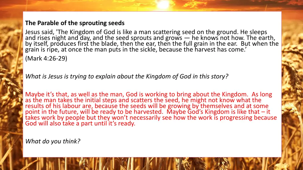the parable of the sprouting seeds jesus said 1