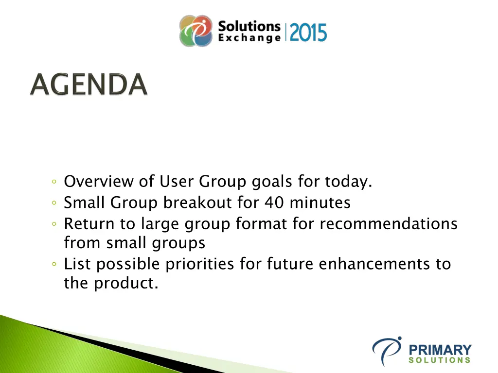 overview of user group goals for today small