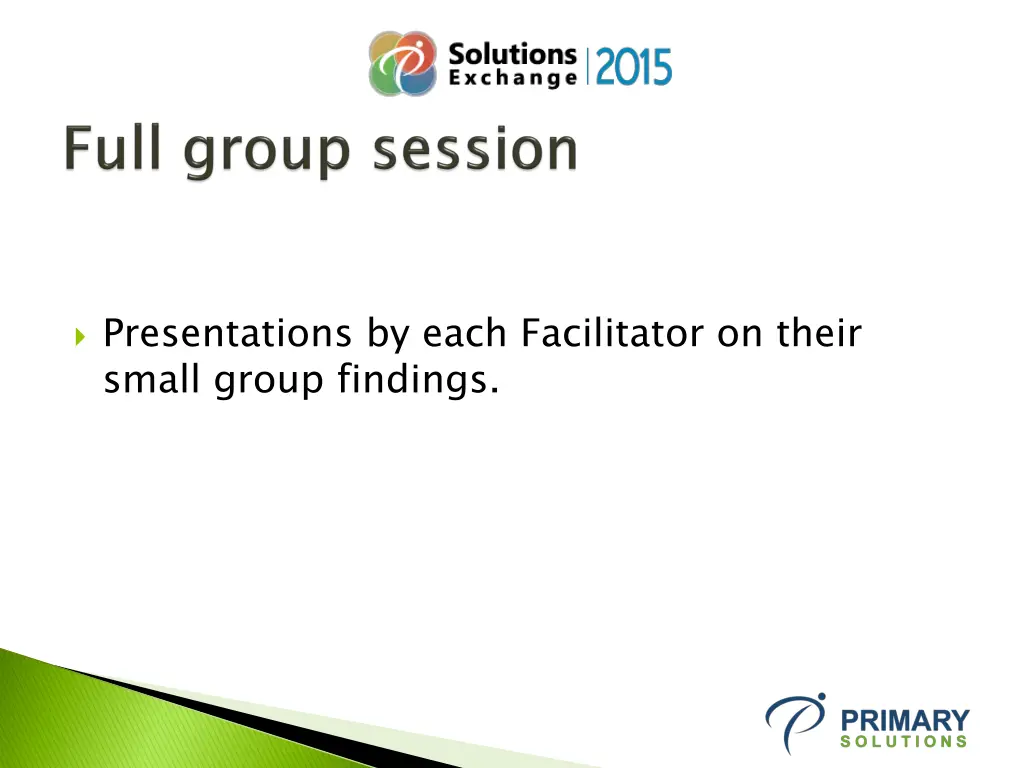 presentations by each facilitator on their small